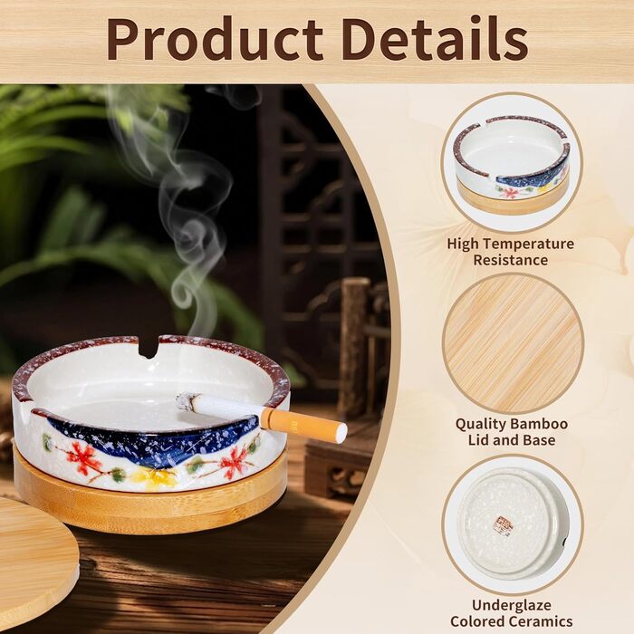 Ашенбечер для вулиці з кришкою та вставкою з нержавіючої сталі, дерев'яний, герметичний, для балкона, тераси, саду, кафе, ресторану, дому, офісу