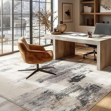 Килим Safunion для вітальні: великий сучасний абстрактний килим з коротким ворсом, м'який килим для спальні (80 x 120 см, 200 x 250 см), абстрактний коричнево-багатокольоровий