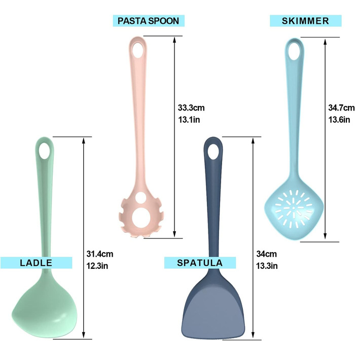 Empava Kitchen Helper Set of 4 - (Turner, Ladle, Slotted Spoon, Spaghetti Spoon) Kitchen Utensils, Turner Plastic, Ladle, Skimmer, Spaghetti Spoon, Kitchen Helpers