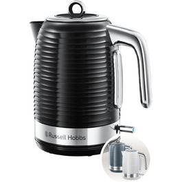 Електричний чайник Russell Hobbs Inspire 1.7л, 2400W, чорний з високоякісною глянцевою поверхнею, фільтр від накипу, індикатор рівня води, знімний кришка