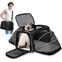 Розширювана переноска для котів та маленьких собак ALLSOPETS, м'яка переноска з 2 розширеннями, виймається флісове ліжко та кишені (Сірий & Зелений) (Чорний & Білий)