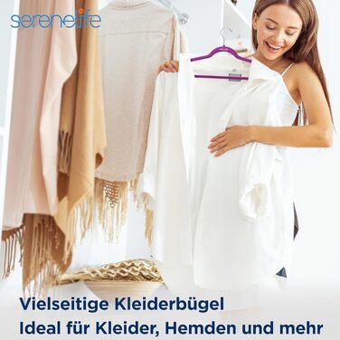 Серія з 10 вешалок для одягу SereneLife з оксамиту - компактні, неслизькі, з поворотним гачком 360°, для зберігання та організації одягу, 10 шт. (фіолетові)