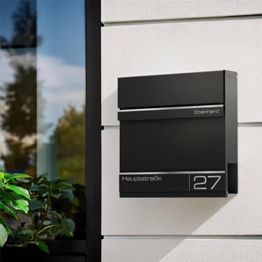 Поштова скринька Metzler Anthrazit RAL 7016 з газетницею та номером будинку – персоналізована лазерним гравіюванням – сучасний поштовий ящик з табличкою, водонепроникний та стійкий до іржі | Модель Hermann