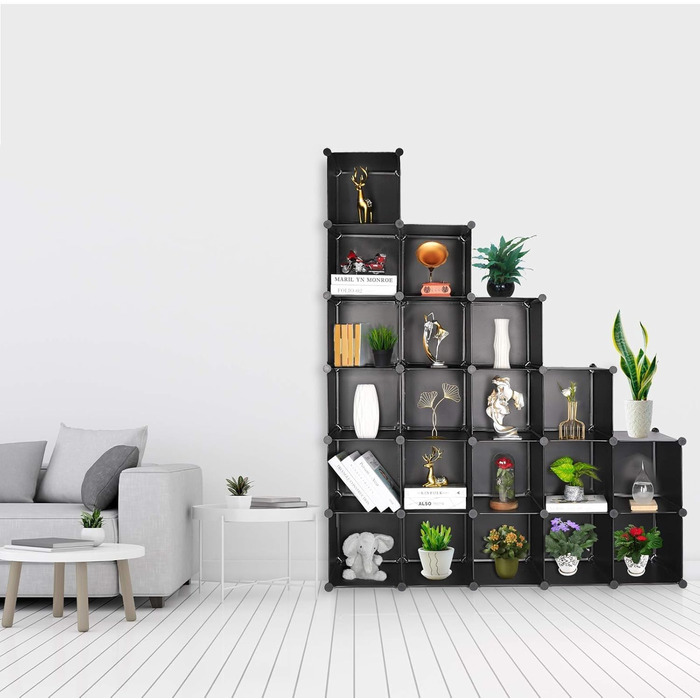 TUMUCUTE Storage Cube Shelf with 9 Cubes, Plastic, Cabinet, Modular, Bookshelf, Storage Shelves for Bedroom, Living Room, Office, (Black Plastic, 20 Cubes)