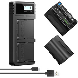 Зарядний пристрій NEEWER Dual USB з 2 шт. акумуляторами 6600mAh NP-F970, швидка зарядка для Sony NP-F970, F960, F950, F770, F750, F570, F550, Handycam, LED-ліхтарі, моторизовані слайдери NEEWER (NP-F750)