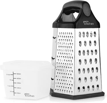 Трка для сиру Joeji's Kitchen з контейнером - 6 сторін, ручна, з нержавіючої сталі, багатоцільова для сиру, овочів та фруктів