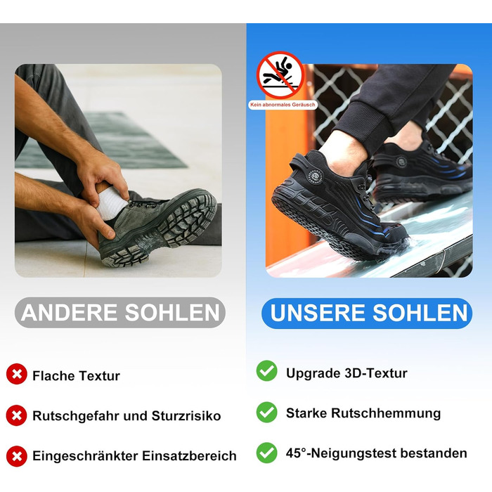 Черевики робочі чоловічі S3 з пружинним закриттям - Легкі робочі черевики жіночі з металевим підноском, неслизькі, спортивні кросівки для роботи та повсякденного використання 44 EU A881, блакитні