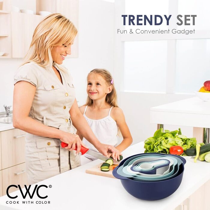 Набір кухольних мисок COOK WITH COLOR Nistschalen: 8 мисок (м'ятно-зелені), мірні склянки, сито, чаші для перемішування