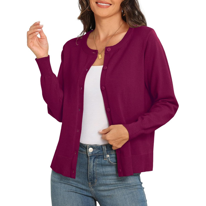Жакет PrinStory Daen з тонкої в'язки, кардиган з круглою горловиною, пуловер на ґудзиках, класичний в'язаний одяг, комплект (M, бордовий)