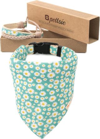 Pettsie Dog Collar with Bandana Cloth and Friendship Bracelet, Adjustable Sizes S, M, and L, Strong and Durable, Great Gift for Dog Lovers in Attractive Packaging, M, Pink (S (25.4 - 39.4 cm), Green)