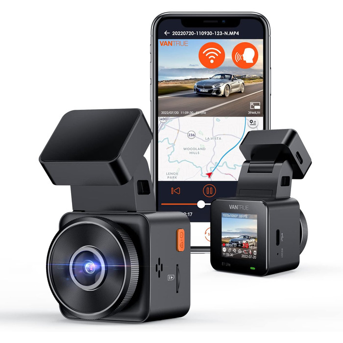 VANTRUE E1 Lite Mini Dashcam: відеореєстратор для авто з WiFi, 1080P HDR, 30fps, GPS, G-Sensor, нічне бачення, паркувальний режим, 160°