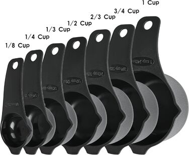 Black Measuring Cup and Spoon Set, 15 Pieces, Plastic, BPA-Free, Stackable, for Baking and Cooking