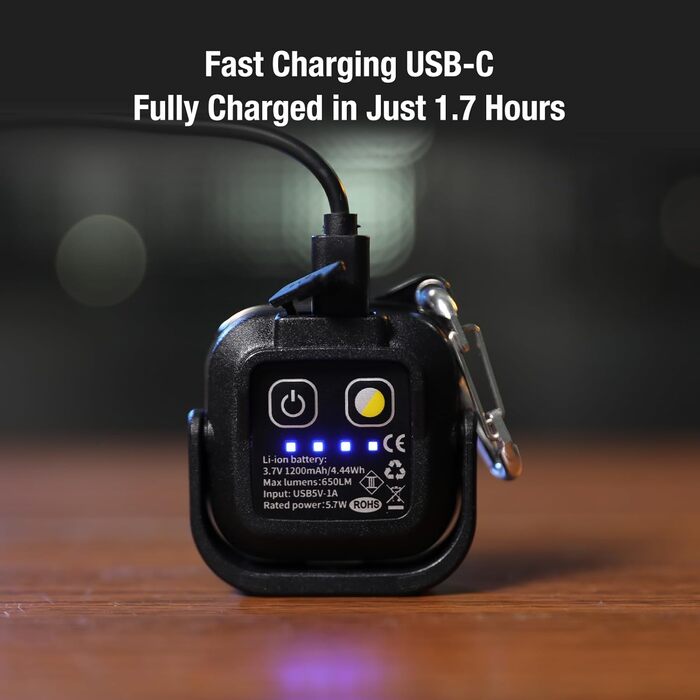 KLARUS CL5 Small Lightweight Camping Light, Rechargeable Work Light 1200 mAh, 650 lm Camping Lantern with 4 Brightness Levels, 4 Color Temperatures, Magnetic Base, Hook Function, IPX5 for Camping, Outdoor