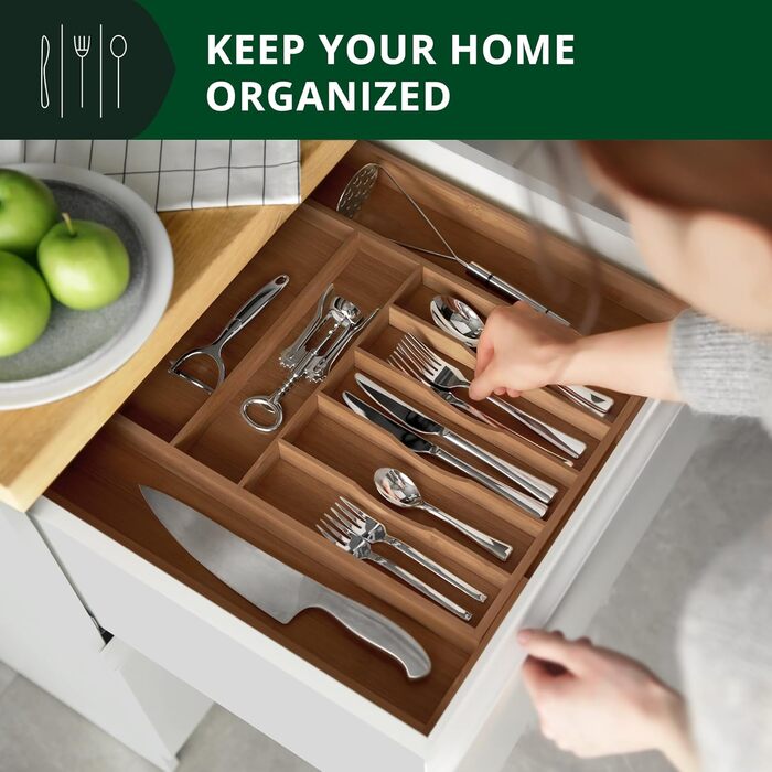 Органайзер для столових приборів ROYAL CRAFT WOOD з бамбука, 9 відділень, коричневий