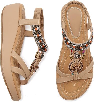 Босоніжки жіночі літні на танкетці Keilsandalen Aprikose 38 EU - елегантні з перлинами та стразами для пляжу