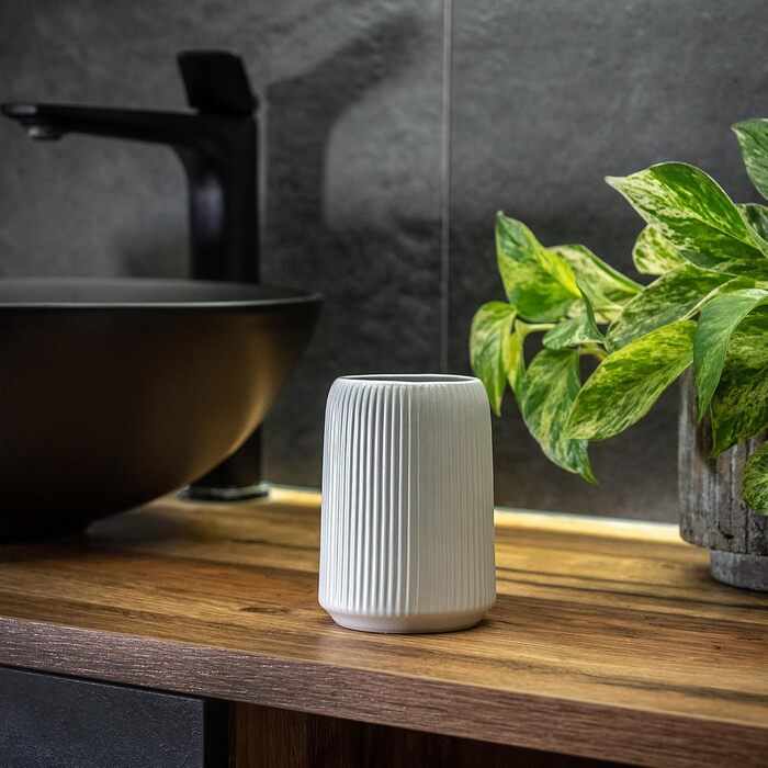 KADAX Bathroom Accessories Set, Modern Bathroom Accessories, Ceramic Bathroom Accessories, Bathroom Accessories (White: Toothbrush Holder, Soap Dispenser, Toilet Brush)