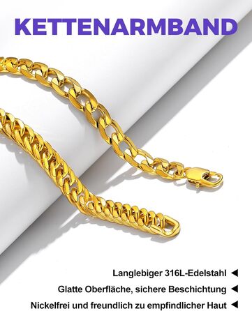 Набір браслетів для чоловіків Richsteel з нержавіючої сталі, 3 шт. (Чорний/Сталь/Золото), 9/8/4 мм, довжина 19/21/23 см, для подарунка