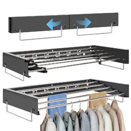 Настінний сушильник для білизни з 80 см штангами, 5 ліній сушіння, розкладний, для дому та вулиці, чорний, 80 см