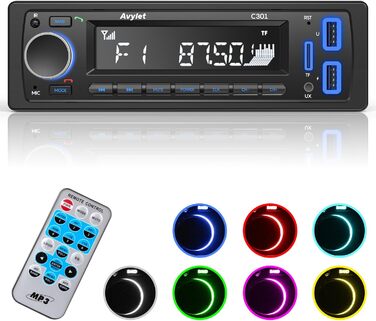 Автомагнітола Bluetooth 5.0 Avylet, 1 DIN, FM, 2 USB, AUX, MP3, 7 кольорів, підтримка карт пам'яті, гучний зв'язок