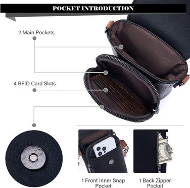 Сумка-органайзер на шию MUIIKOLA з RFID-захистом для смартфонів, жіноча, екошкіра, велика місткість, чорно-коричнева