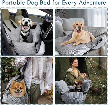 Автокрісло для собак маленьких та середніх порід (до 18 кг), з ременем безпеки та кишенями, антиковзаюча підставка, миється, морські смуги, 76x52 см