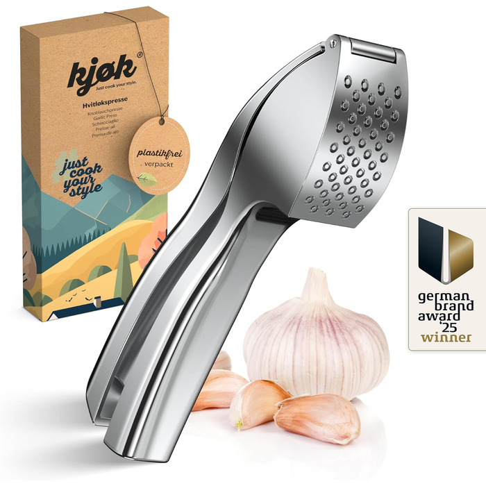 Преміум-прес для часнику Kjøk - з цинкової сплави, хром, професійний, для посудомийної машини, стильний, подарунок на День Матері, срібний