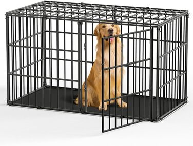 Міцний собачий переносний клітка Pawaboo 56 дюймів: надійний, анти-гризун, з килимком, металевий вольєр для собак з замком, чорний