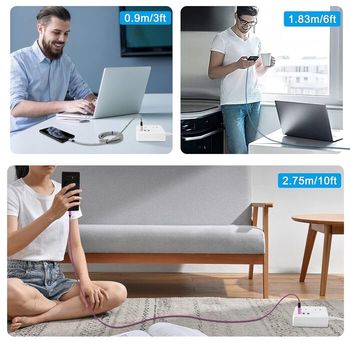 Кабель USB Type-C 3 шт. (3M+2M+1M) для Samsung, Huawei, Xiaomi: швидка зарядка, передача даних