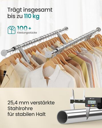 SONGMICS Стійка для одягу з металу, до 110 кг, на коліщатках, 129-169 см, хром HSR12S