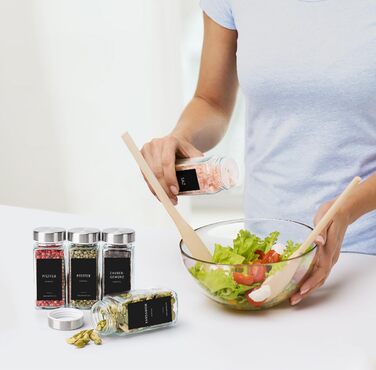Square Spice Jars [24 x 120 ml] Spice Containers with 301 Labels, Stainless Steel Lids | Spice Jar Set | Spice Storage, Spice Glass, Spice Organizer, Shaker Insert