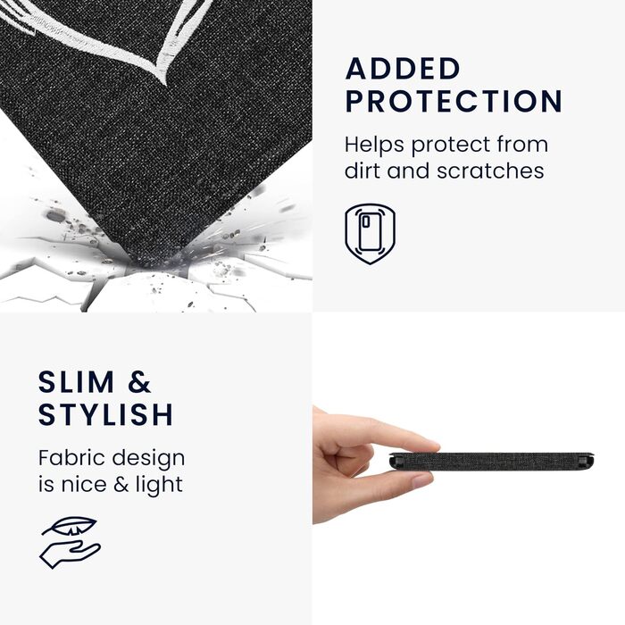 Чохол kwmobile для Tolino Vision 6: тканинний захисний чохол з малюнком серця, сірий (Herz Brush 22)