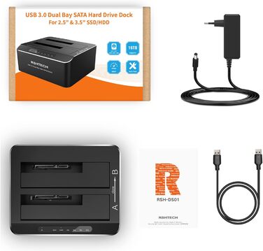 Док-станція для жорстких дисків RSHTECH з двома відсіками, USB 3.0, алюміній, підтримка 2.5/3.5