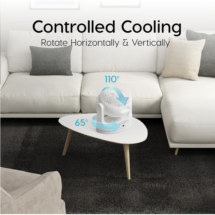 Вентилятор Iris Ohyama Woozoo, 33 м², 3 швидкості, осциляція, тихий, настільний, портативний, білий, з пультом керування