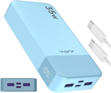 Power Bank JUOVI J2651, 20000mAh, 35W, USB-C, QC3.0+PD3.0, для смартфонів, планшетів та навушників (блакитний)