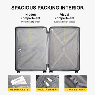 Чемодан-тележка LEVEL8, валіза на коліщатках, валіза з жорстким корпусом, 4 колеса, ручна валіза, TSA, 100% полікарбонат, мікро-діамантова текстура, великий (66см, 65л, чорний) A Schwarz M (66x44x26.5CM,65л)