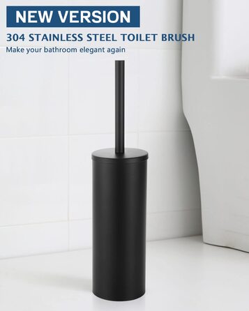 Hoomtaook Toilet Brush with Holder, WC Brush Black, Freestanding Toilet Brush Stainless Steel with an Extra Replacement Head, Black