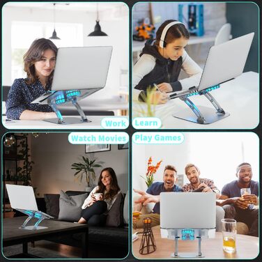 Підставка для ноутбука з регулюванням висоти та RGB вентилятором, складна, з алюмінієвого сплаву, для ноутбуків 10-17