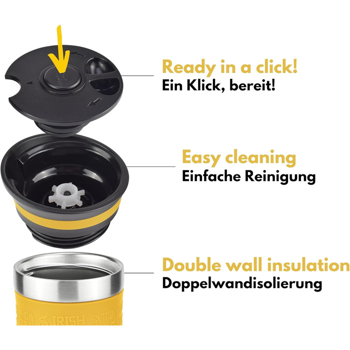 Термокружка Milu для кави з собою 370 мл, 450 мл, з нержавіючої сталі, подвійні стінки, ізоляція, без витоку, автокружка, термокружка, travel mug (Mango, 370 мл)