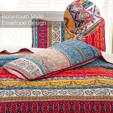 WONGS BEDDING Quilt Set 220x240 Bedspread Bohemian Throw Blanket Stepped Quilt 3-Piece Double Bed Quilted Bedspread Microfiber Living Room Blanket with 2 Pillowcases 50x70 for Bedroom as Sofa Throw (Bohemian)