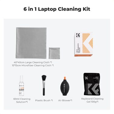 Набір для чищення ноутбука та екрану K&F CONCEPT 6 в 1: гель, спрей, серветка, стік, повітряний дюйма. Сумісний з ПК та телевізором