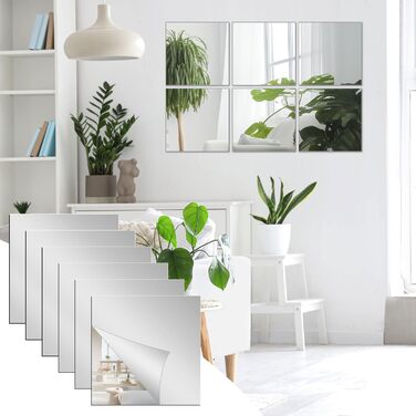 10 самоклеючих дзеркальних наліпок, 20x20 см, 2 мм акрилової плівки для ванної, вітальні, спальні, шафи