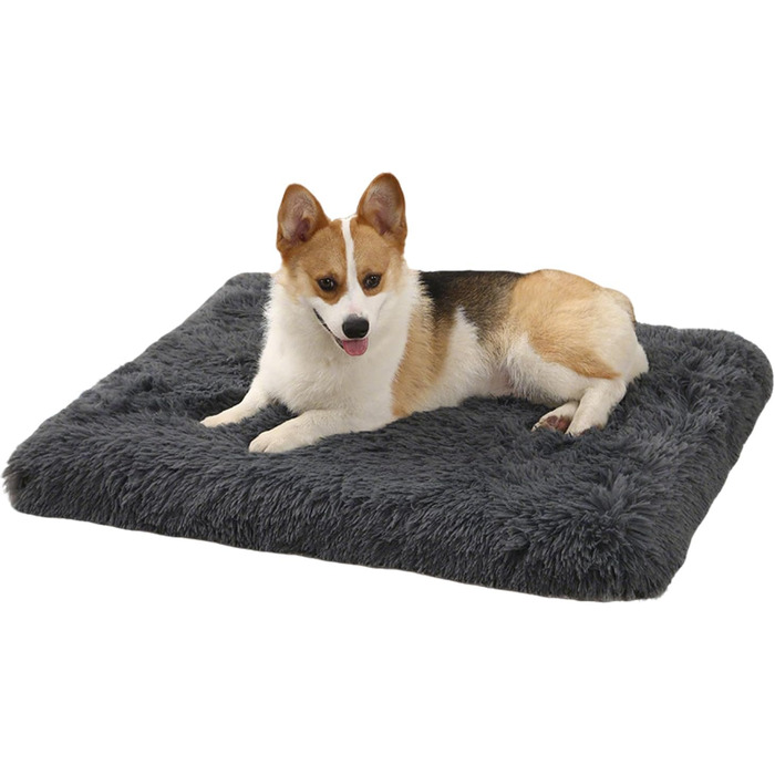 Килимок для собак середніх порід, м'який, з довгим плюшем, 75 x 50 x 8 см, темно-сірий
