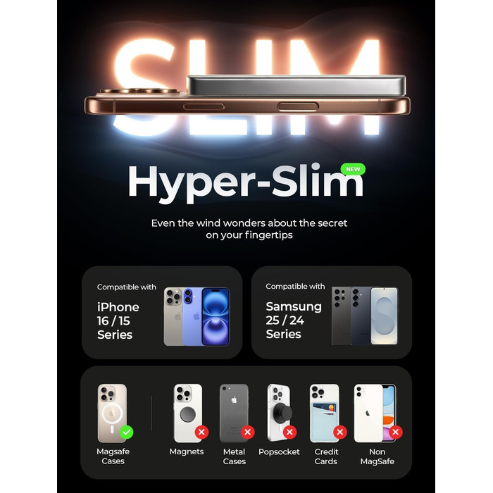 Power Bank Magsafe LISEN 10000mAh для iPhone: Slim, 18W PD USB-C, 10000mAh, сумісний з iPhone 17, 15 Pro Max, 13, Platin-Grau