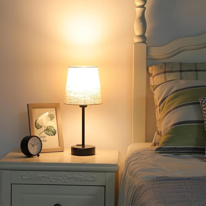 Настільна лампа Kakanuo з торшером, 2 шт., з USB-портом, диммуванням, LED, для спальні, вітальні, дитячої кімнати, офісу, бежевий лінолеум