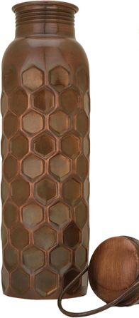 Trade Trinkwasserflasche Kupfer - Drinking Water Bottle Copper - Pure Naturally Bottle Water Bottle with Lid and Carrying Bag 34oz/1000 ml Leak-Proof Ayurveda Copper Bottle for Office and Yoga (Black, 1)