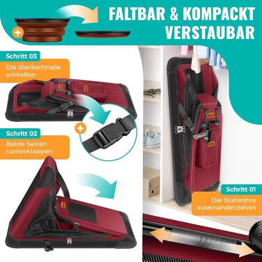 Транспортна переноска для собак та котів (XXL, Бордовий/Червоний) з мискою та плечовим ременем