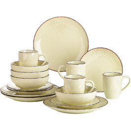 Набір посуду Vancasso NAVIA, 16 предметів, кераміка, для 4 осіб, розпис, тарілки, салатники, миски, кремовий