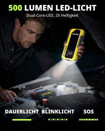 Powerbank для авто Karlxtom з компресором 190PSI, 88Wh, 4500A, LED-ліхтар, LCD-дисплей, для бензинових та дизельних двигунів (до 10L)