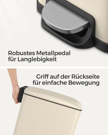 Відро для сміття SONGMICS 20 л з педаллю, м'яким закриттям, з внутрішнім відром, 15 мішків, металік сріблястий LTB543E01