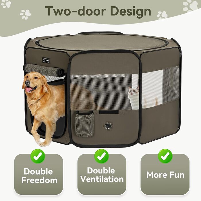 Кія для собак PETSFIT, вольєр для цуценят, розкладний, сірий, 116x106x72 см